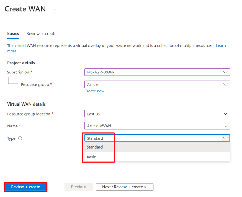 Creating an Azure Virtual WAN